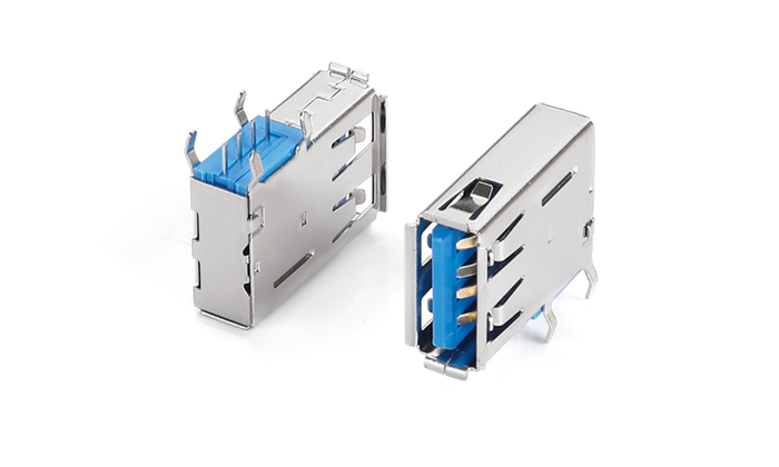 USB 2.0 AF 90-Degree Side-Insert, PBT Body, Blue, Copper Shell UFF04L-23BN-A11P2