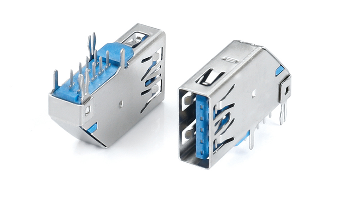 USB 3.0 AF 90-Degree Side-Insert, Blue DIP (Forked Leads 2.8mm) UKF09L-13AN-18P0