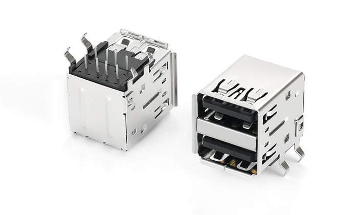 Dual-Layer USB 3.0, 8PIN, 201 Stainless Steel Shell, PA66 Body, Black UBF08L-61TN-18P0