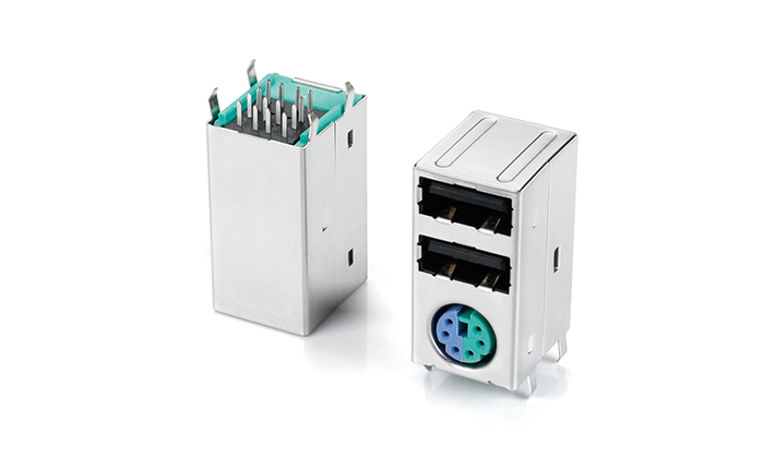 Dual-Layer USB 2.0+MINI DIN, Two-Color (Integrated), 430 Stainless Steel Shell Nickel-Plated UMF14L-26DN-38P0