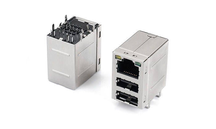 RJ+Dual-Layer USB 2.0 DIP, with LED Indicators (Left Yellow, Right Green) RUC16L-21SN-21P0