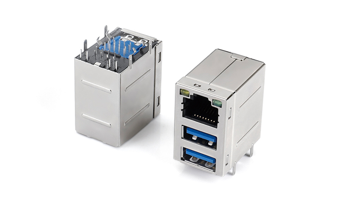 RJ+Dual-Layer USB 3.0 DIP, with LED Indicators (Left Yellow, Right Green) RUC28L-23SN-11P0