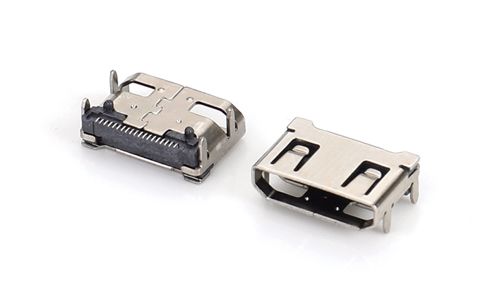 HDMI® MINI Type C, Copper Shell, Straight Leads with Two Forward Spring Tabs HCF19U-11BN-11R0