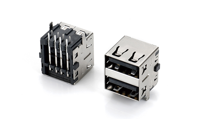 Dual-Layer USB 2.0 Short Body, without Flange, Straight Leads, Pin Length 1.9mm, Nickel-Plated Steel Shell, LCP Black UPF08L-11SN-18R0