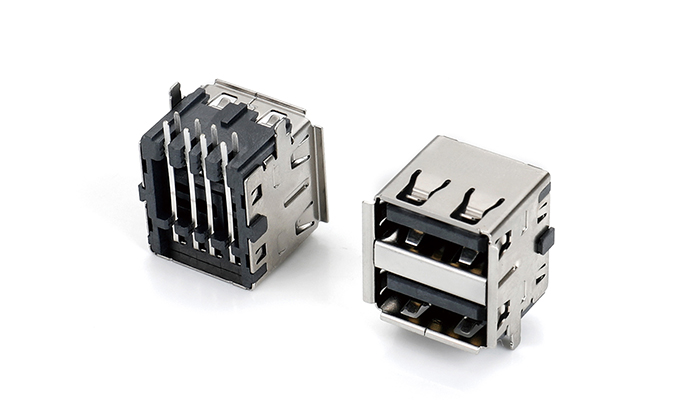 Dual-Layer USB 2.0 Short Body, with Flange, Straight Leads, Pin Length 1.9mm, Nickel-Plated Steel Shell, LCP Black UPF08L-11SN-28R0