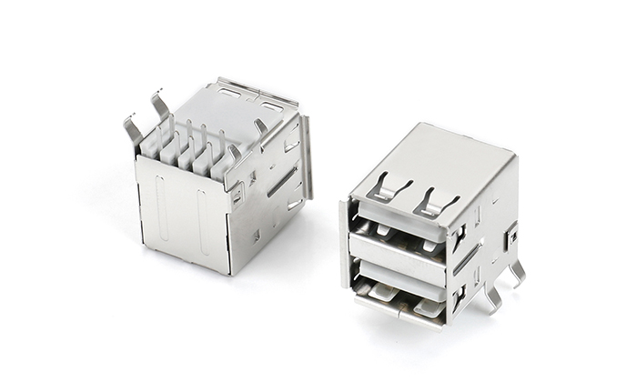 Dual-Layer USB 2.0 Integrated, PBT White, Bent Leads, Pin Length 2.6mm, Stainless Steel Shell UAF08L-22AN-28P0